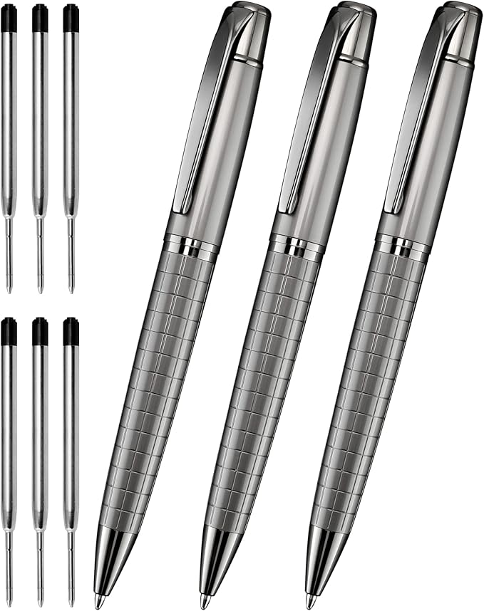 Cambond Ballpoint Pens Black Ink - Weighted Metal Twist Gun Black Pens for Police Uniform Flight Attendant Business, 1.0 mm Medium Point Smooth Writing, 3 Pens with 6 Refills (Gun Black)