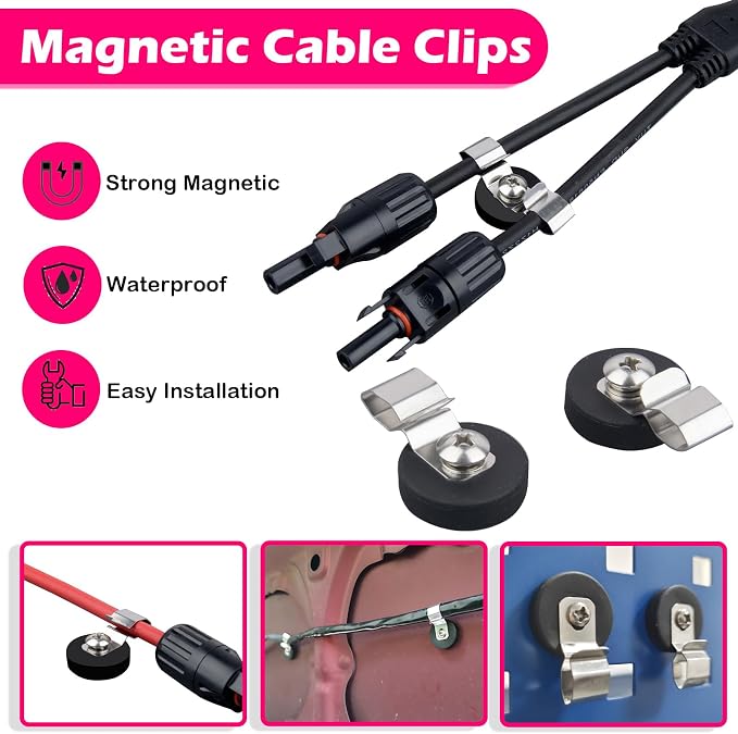 Strong Magnetic Cables Clips, 8PCS Heavy Duty Magnetic Wire Clamps for Hanging Cables, Non-Scratch Rubber Coated Magnetic Cord Holder for Solar Panel Extension Cord, RV, Workshop, Cabinet