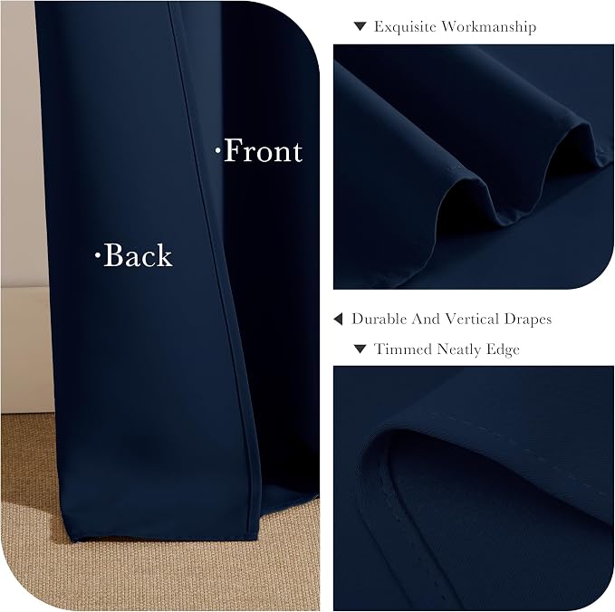 PONY DANCE Blackout 80 inch Length Curtains 2 Panels Set, Thermal Insulated Solid Window Drapes for Closet, Temporary Room Divider Curtains for Bedroom Sliding Door, W 42 x L 80 inch, Navy Blue