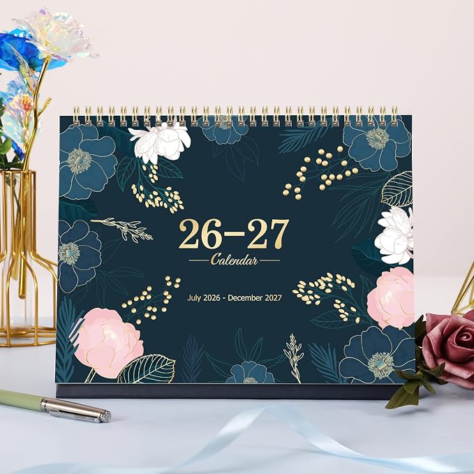 2026-2027 Desk Calendar - Flip Desktop Calendar 2026-2027, JUL. 2026 - DEC. 2027, 10" x 8.3", Stand up Desk Calendar 26-27, Twin-Wire Binding
