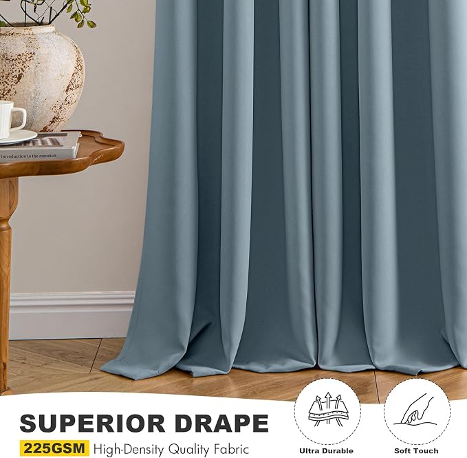 MIULEE Blackout Curtains for Bedroom Living Room 2 Panels, Thermal Insulated Room Darkening Drapes Grommet Noise Reducing Light Blocking Window Treatments 63 Inches Long 40x63 Inch Greyish Blue