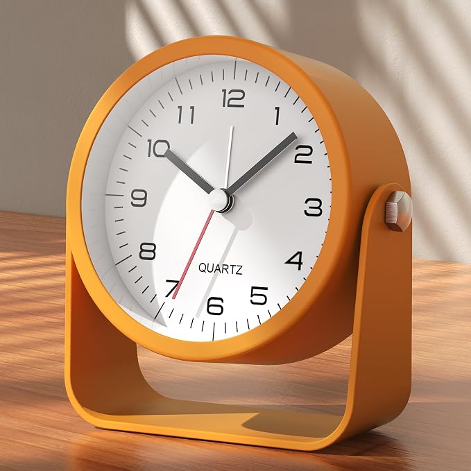AYRELY® 3.5" Small Analog Travel Alarm Clock, Battery Operated Desk Clock | Cute Table Clock with Light, Adjustable Angle, Bedside, Bedrooms, Kids' Rooms and Living Room Decor (Orange)