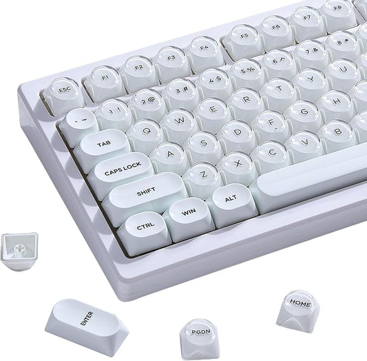 PBT Keycaps, MOA Profile White Jelly Keycaps, 129 Keys Cute Custom Key caps for MX Switches Mechanical Keyboard, Compatible with 60%, 65%, 75%, 96%, Full-Sized Layout