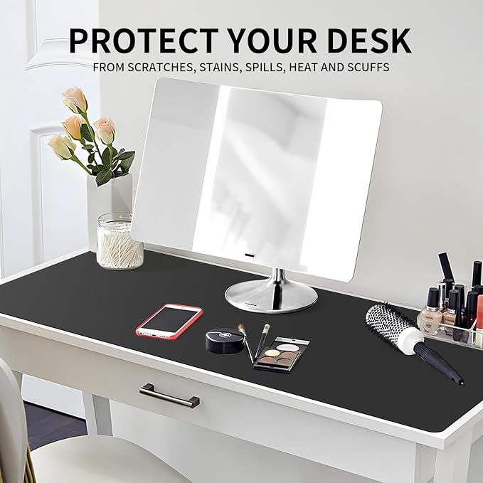 Large Office Leather Desk Mat, Large Mouse and Keyboard Pad, Laptop Pad, Desktop Protector(Black, 31.5 in. x 15.7 in.)