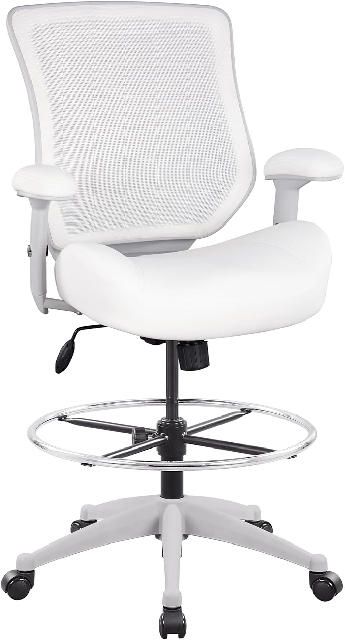 BOLISS 400lbs Mesh Ergonomic Office Drafting Chair Big Adjustable Foot Ring Height Adjustable Armrest (Wht)