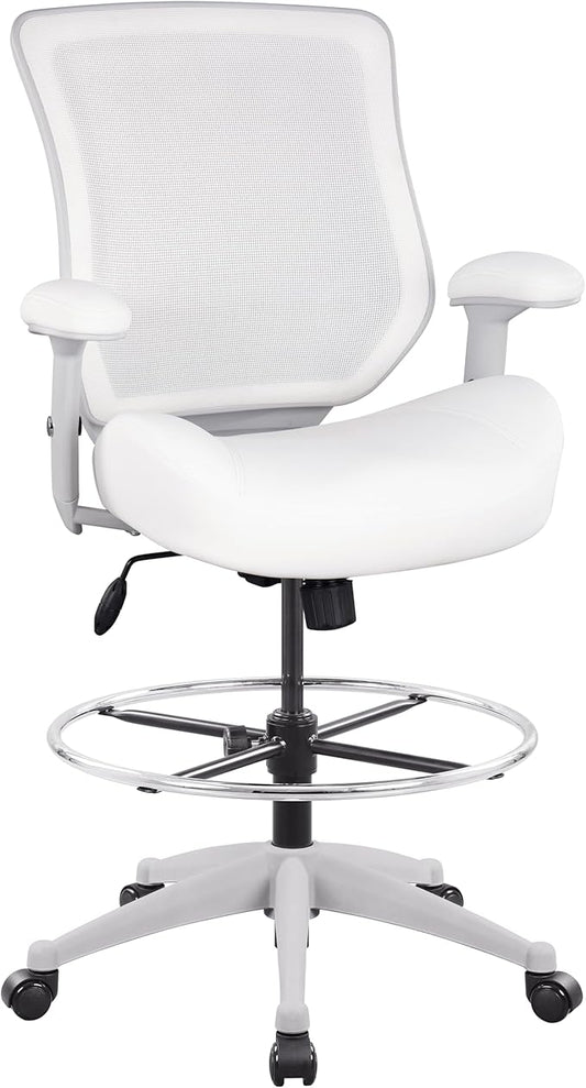 BOLISS 400lbs Mesh Ergonomic Office Drafting Chair Big Adjustable Foot Ring Height Adjustable Armrest (Wht)