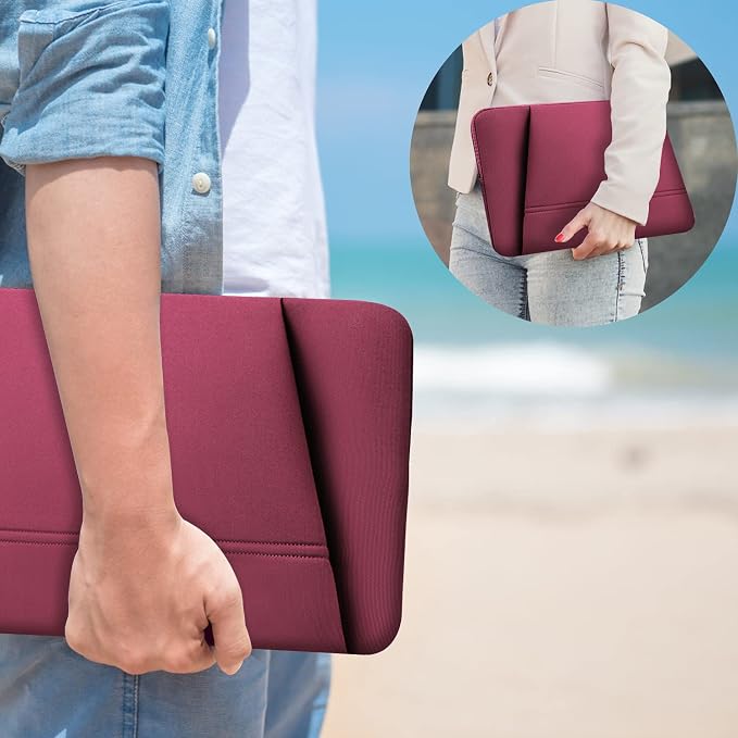 TEDNETGO Laptop Bag, 15.6 inch Laptop Sleeve, Sturdy 15 inch HP Computer Case, Lenovo Computer Briefcase Carrying Cover Case 16 inch Neoprene Bag with Pockets for Dell Asus Gifts for Women Men, Red