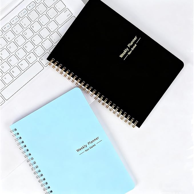 2PCS Undated Weekly Planner with Goal Habit Tracker Notebook, Small A5 To Do List Planners Spiral Binding Personal Goal Journal Non Dated Weekly Planner Simple Agenda Planners for Work Kids School