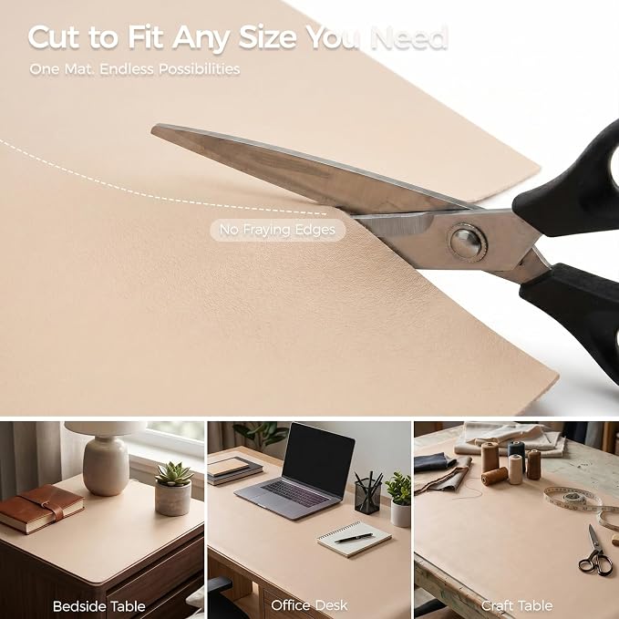 1.6mm Thick Leather 20x84 Inch Non-Slip Mat, Waterproof Countertop Protector, Extra Large Kitchen Counter/Banquet Table Mat, Warm Beige