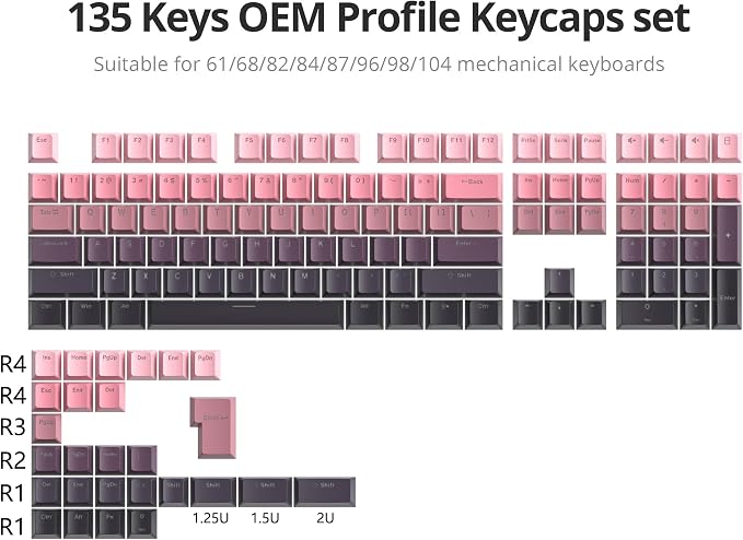 Guffercty kred 135 Key Gradient Keyboard Keycap Set Backlit, OEM Profile-PBT Material-Translucent Characters Compatible with MX Switches(Rosabean)