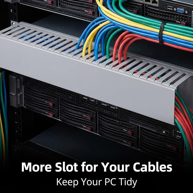 6 Pack 15.7 Inch Server Rack Cable Management Raceway PVC Cable Duct with Acrylic Adhesive Open Slot Wire Raceway Cables Management for Under Desk TV Computer Network Cords, Gray