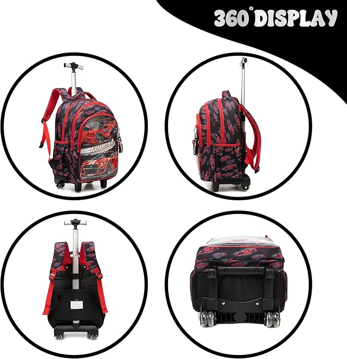 Boys Rolling Backpack for School Backpack with Wheels for Kids Roller Backpacks for Kids Backpacks with Lunch Box Pencil Case for Elementary Back to School Supplies