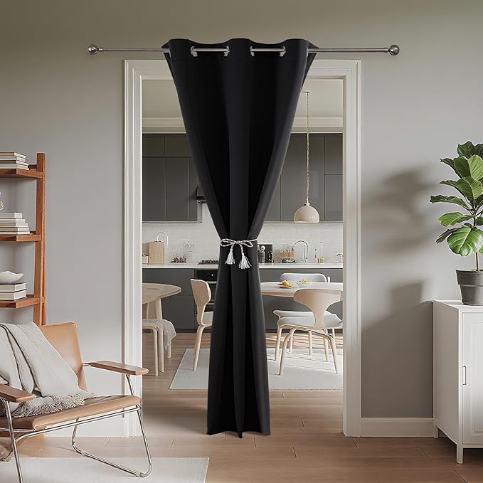Joydeco Blackout Door Curtain for Doorway Privacy 78 Inches Long, Grommet Closet Curtain for Open Closet, Room Divider for Bedroom Living Room (Black, 52Wx78L, 1 Panel)