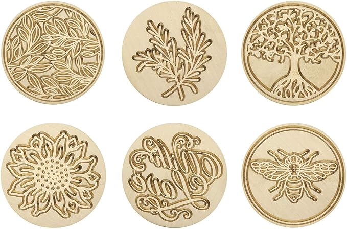 Yoption 6 Pcs Botanical Wax Seal Stamp Set, Vintage Flower Sealing Wax Stamps Kit, Wooden Handle with Brass Head for Wedding Christmas Invitation Gift Cards