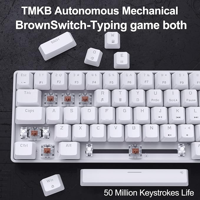 DIERYA T68SE 60% Gaming Mechanical Keyboard,Ultra Compact Mini 68 Key with Brown Switch Wired Keyboard,Anti-Ghosting Keys, for Windows Laptops and PC Gamers,White