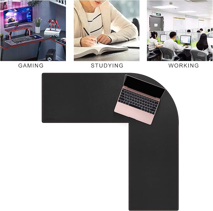 MAIDERN (40”+ 40”) x 13” L Shaped Corner Desk Mat, Cork & Leather Dual Sided Desk Pad for Gaming Computer Office Home (Black) …