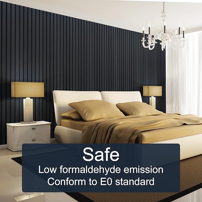 NeatiEase Wood Panels for Wall, 4-Piece 120" x 12.6" Soundproof Wood Slat Wall Panel for Interior Wall Decor Noise Cancelling, Acoustic Wall Panels, Sound Absorbing Panel (Black)