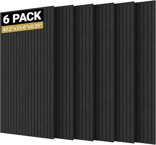 TONOR 6 Pack Large Acoustic Panels,47.2" X 23.6" X 0.35" Acoustical Wall Panel, Self-Adhesive Sound Proof Panels, Decorative Soundproof Wall Panels for Echo Absorption for Home Studio Office, Black