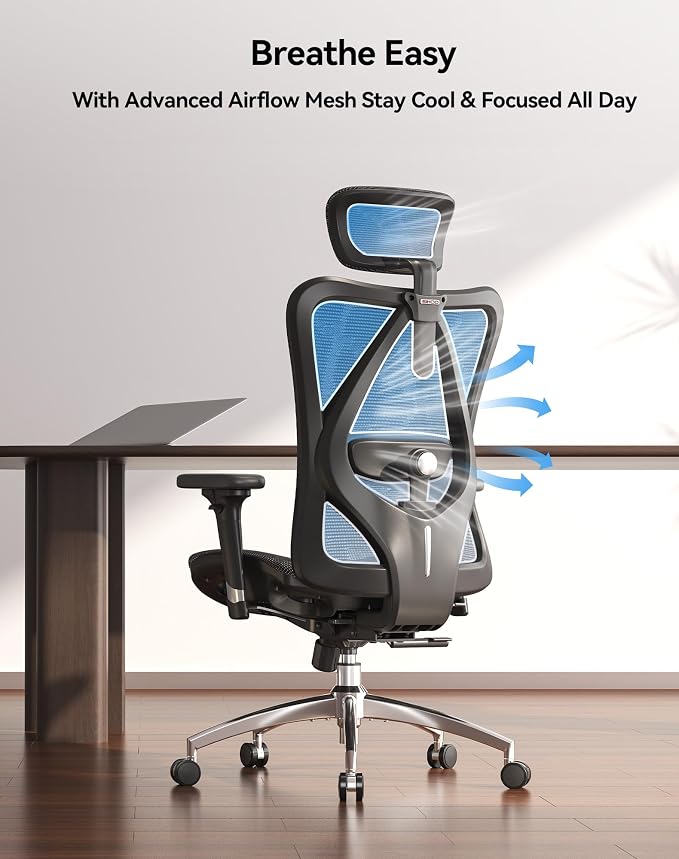 SIHOO M57 Ergonomic Mesh Office Chair, High Back Home Desk Chair with 3D Armrests, Lumbar Support and Adjustable Headrest, Comfortable Computer Chair, Big & Tall Office Chair Hold 330 LBS-Ebony
