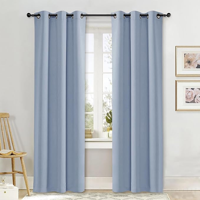 NICETOWN Curtain Blackout Drape Panel, Single Panel, 42 x 84 inch, Vintage Blue, 3 Pass Microfiber Noise Reducing Thermal Insulated Window Drapery with Grommet