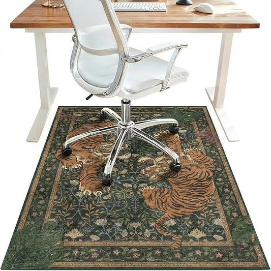 36"x48" Office Chair Mat for Hardwood Tile Floor, Under Desk Carpet Protector for Rolling Computer Chair Mat, Machine Washable Area Rug, Anti-Slip 1/5" Thick Low Pile Thin Vinyl Floor Mat, Forest Sage