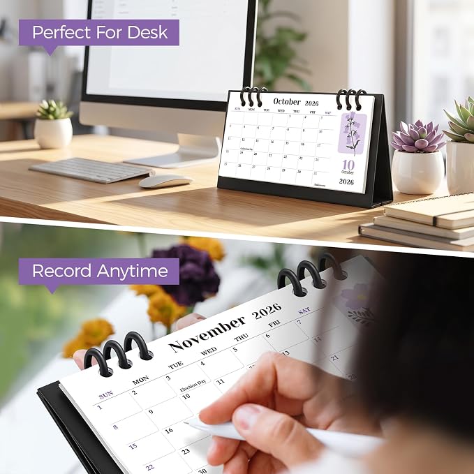 KONVINIT Desk Calendar 2026-2027, 6.3" x 3.1", 2026 Desk Calendar - Runs From May 2026 Until December 2027, 20 Months Small Desktop Calendar for School, Home and Office Supplies