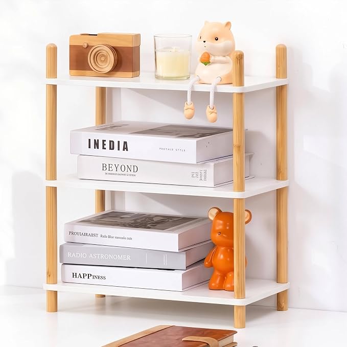 3-Tier Bamboo Coffee Bar Organizer,Coffee Bar Accessories, Mul-tifunctional Wooden Beaded Coffee Station Countertop Stand Shelf for Kitchen Home Office,Counter Riser Display Shelf for Top of Desk Home