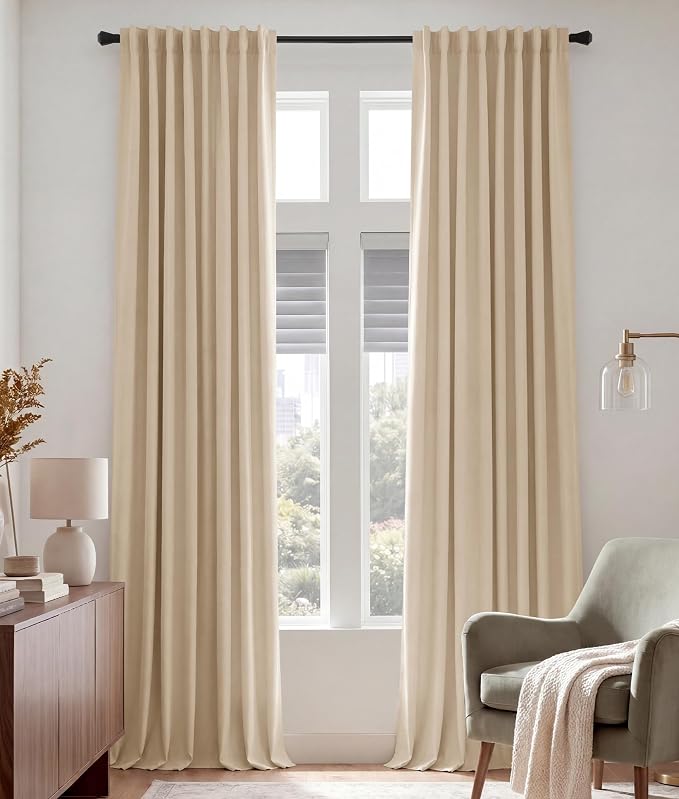 PONY DANCE Extra Long 75% Blackout Curtains 108 inches Long for Bedroom, 9 FT Rod Pocket Back Tab Room Darkening Floor to Ceiling Drapes for Living Room Windows, W 52 x L 108 inch, Beige, 2 Panels