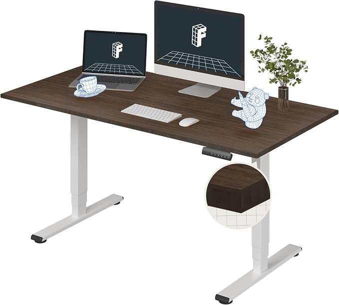 FLEXISPOT E6 Bamboo 3-Stage Dual Motor Electric Standing Desk 60 x 30 Sit Stand Up Desk, Holds 220 lbs, Adjustable Height w/Memory Presets, Solid Walnut Bamboo Desktop & White Frame, Ships in 2 Boxes