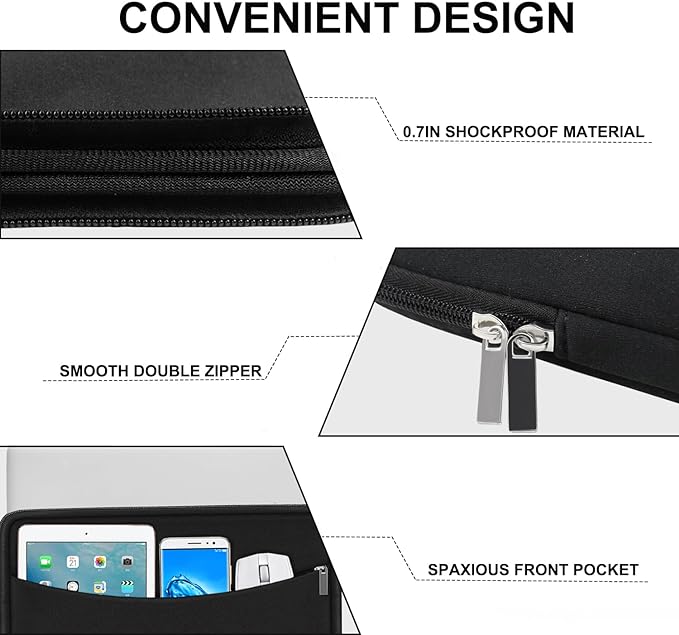 Laptop Sleeve Case 14 inch, Shockproof Protective Laptop Cover Briefcase Carrying Computer Bag with Accessory Pocket Portable Computer Sleeve for 14" MacBook, HP, Dell, Lenovo, Acer, Black