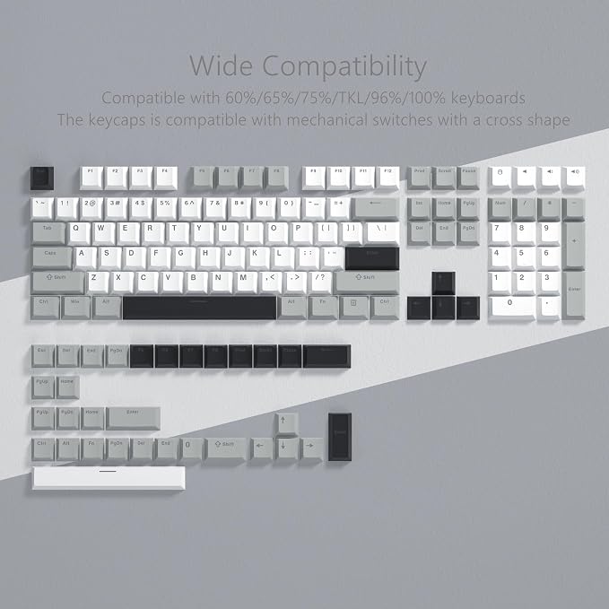 Womier Shine Through Keycaps, PBT Keycaps 60 65 75 100 Percent Cherry Profile Custom Key caps Set for Cherry Gateron MX Switches Mechanical Keyboard-Grey Creamy