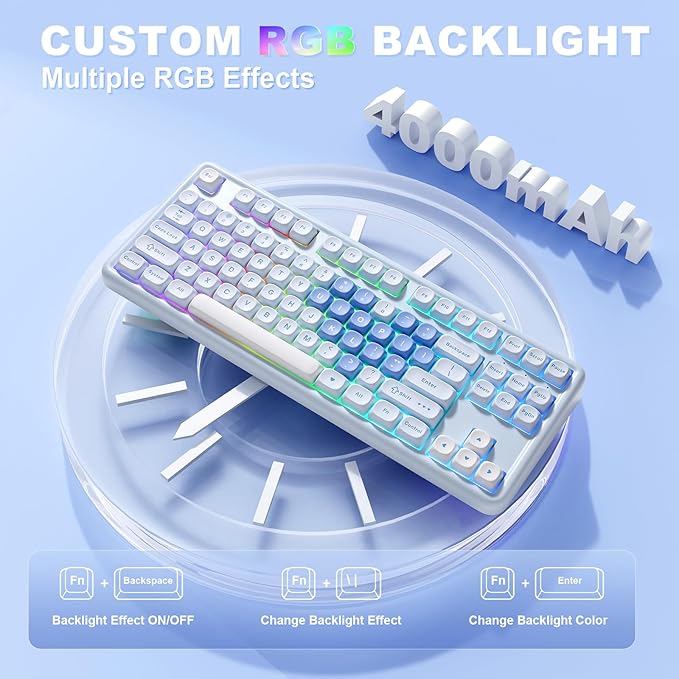 YUNZII B87 Wireless Mechanical Keyboard,QMK/VIA Programmable,TKL Layout 87 Keys,BT/2.4G/USB-C,Hot Swap Gasket Mount RGB Backlit Gaming with Wrist Rest for Win/Mac (Blue Heart, Milk V2)