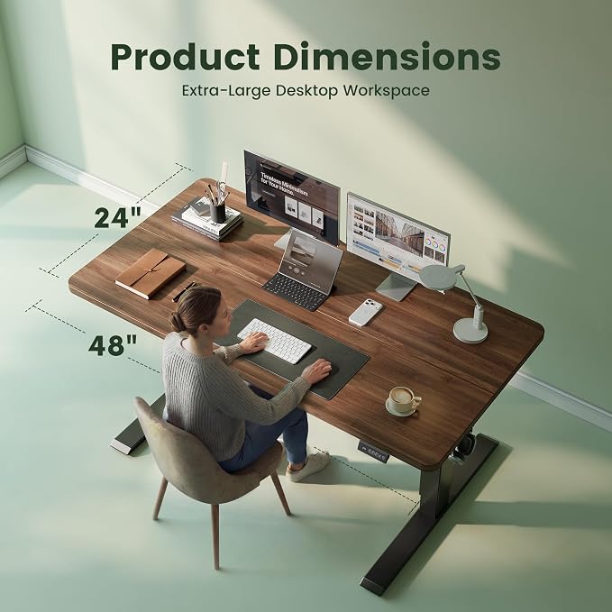 CubiCubi Standing Desk, 48 x 24 Inches Electric Height Adjustable Computer Desk, Sit Stand up Home Office Desk with Memory Presets, Dark Walnut