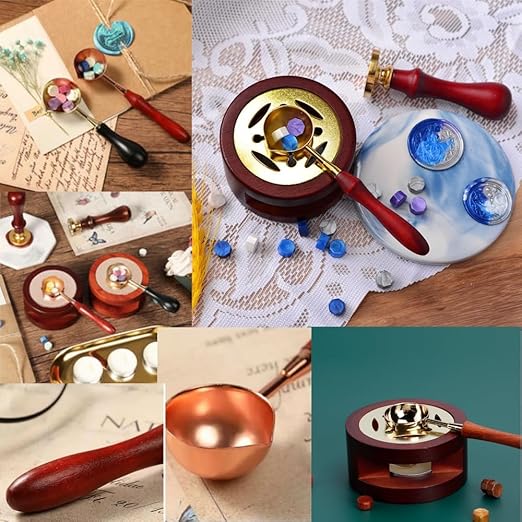 4pcs Wax Seal Spoon with Wooden Handel Wax Sealing Stamp Melting Spoon WaxSeal Warmer WaxSealSpoon Set for Wedding Invitations