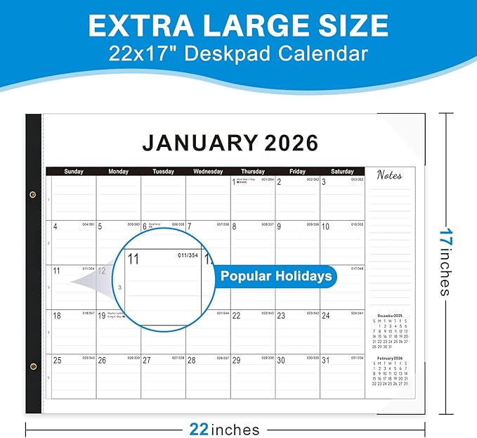 2026 Desk Calendar Large 22x17 – Desk Top Calendar 2026 with plastic cover