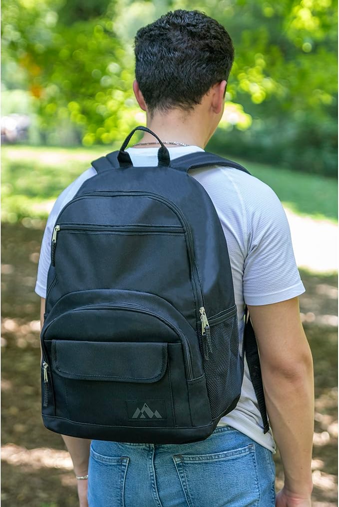 Trail maker Laptop Backpack with School Supplies Kit | 18 Inch Black Multi Pocket Padded Straps, Side Pockets for School Boys, Girls, Travel