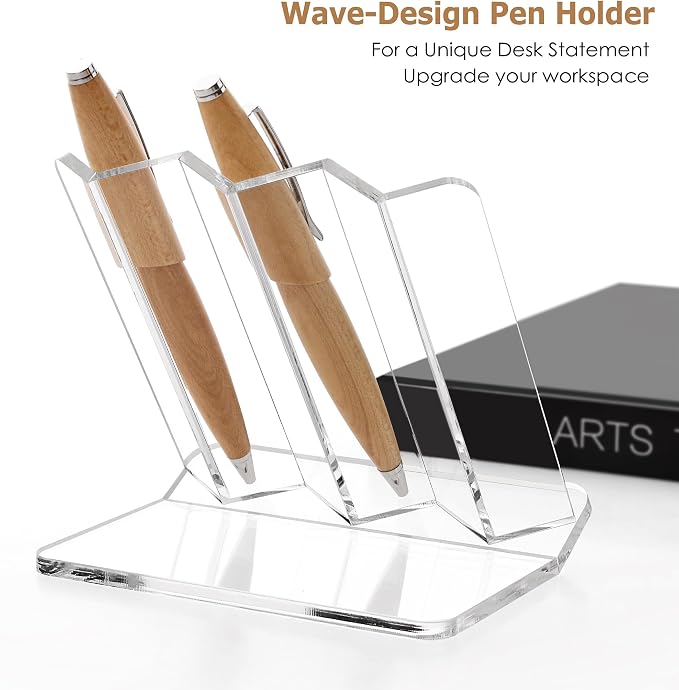 SANRUI Pen Display Stand Acrylic Pen Holder, Fountain Pen Makeup Brush Rack, Ballpoint Pen Showcase, Paintbrush Drying Organizer Desk for Home School Office or Store Use, Clear, Holds 3 Pen