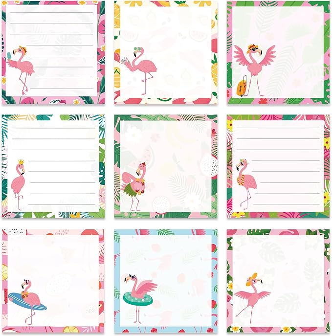Flamingo Sticky Notes Gifts - 9 Pack Pink Flamingos Notepads 3x3 Inch Gifts, Summer Animals Memo Pads Office School Supplies for Friends Coworkers (450 Sheets)