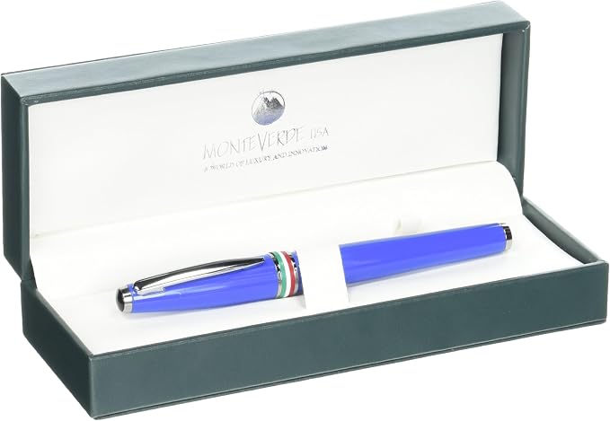 Monteverde USA Aldo Domani Italia Fountain Pen Exotic Blue - Stub Nib - Luxury Writing Pen - Italian Design - JoWo Stainless Steel Nib - Smooth Ink Flow - Refillable - Gift Box Included