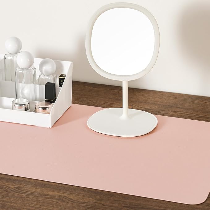 Dual Sided Desk Pad Faux Leather Desk Mat Large Mouse Pad | Desk Pad Protector Non-Slip Waterproof Desk Mouse Pad for Writing Desk, Office, Home(Pink Gray 35.4"X17")