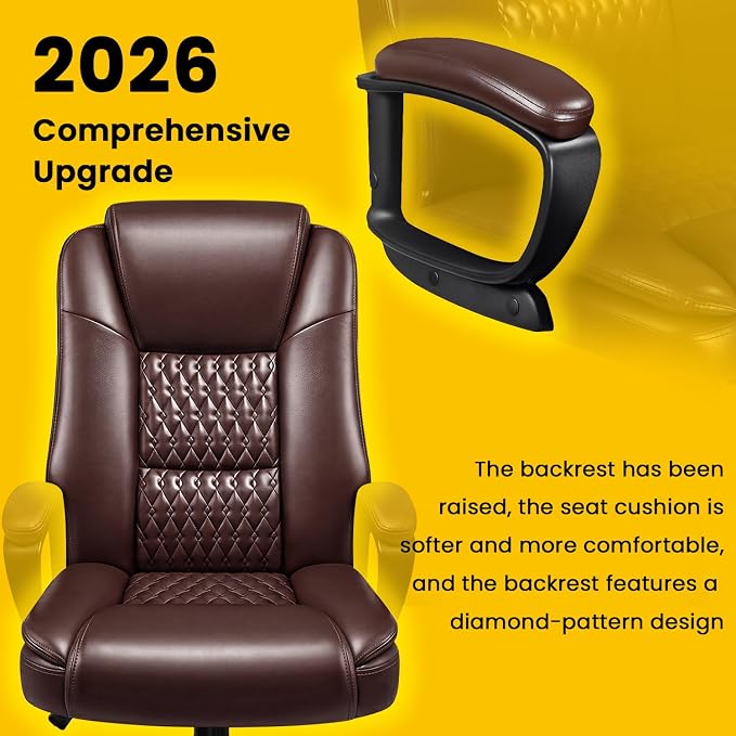 OFIKA Leather Office Desk Chair,Ergonomic Office Chair with Lumbar Support,Computer Chair,Executive Leather Chair with Padded Flip-up Arm,Adjustable Armrests, Black,275LBS
