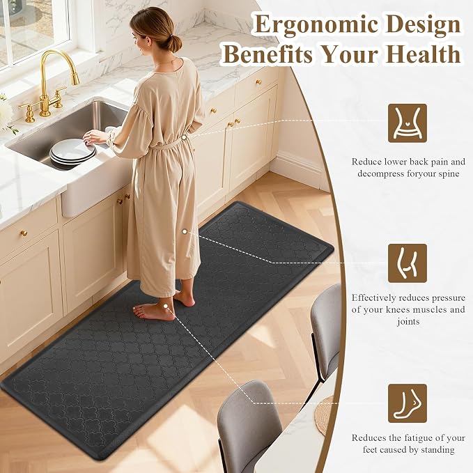 HEBE Anti Fatigue Kitchen Mats for Floor 20"x60", Cushioned Standing Mat | Non Slip Waterproof Kitchen Runner Rug, Heavy Duty Padded Foam Comfort Mat Floor Carpet for Standing Desk, Laundry, Sink