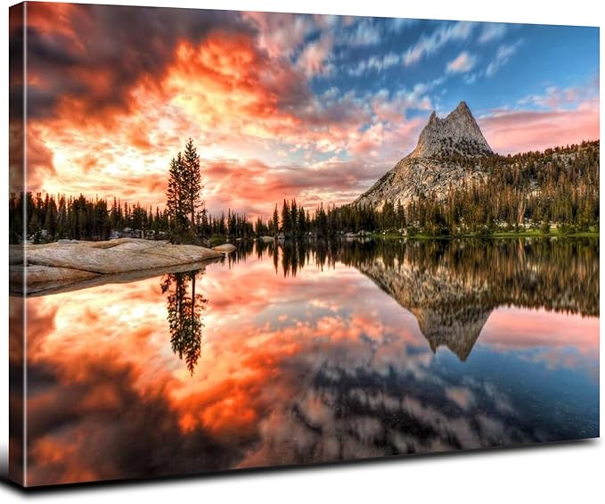 Yosemite Wall Art National Park Picture Canvas Prints Sunset California Mountain Wall Decor Poster Photo Forest Landscape Painting Lake Panorama Artwork for Living Room Office Home Decorations 12x16"