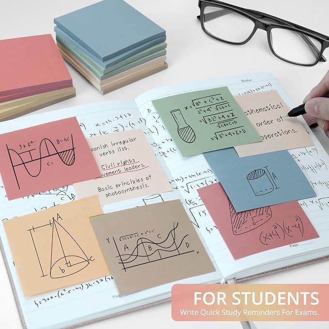 Sticky Notes, 3x3 Inch, 72 Pads, Aesthetic Self-Stick Note for Office, School and Home, Ideal for Planning, Notes and Organization, Vintage Colors