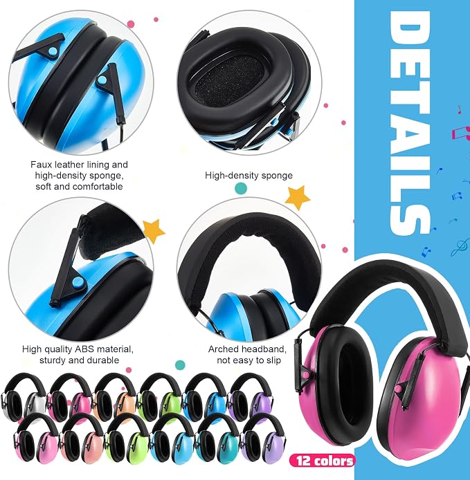 Amylove 12 Pcs Kids Ear Protection Noise Cancelling Headphones Ear Muffs Bulk 27db Adult Noise Reduction Hearing Earmuff(Universal Fit (kids & Adults),Macaron Style)