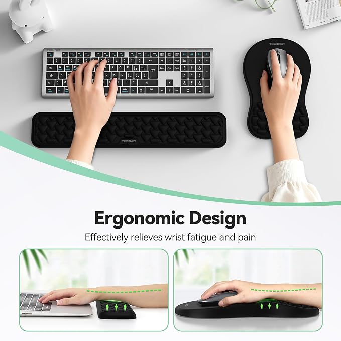 TECKNET Ergonomic Mouse Pad with Wrist Rest,Keyboard Pad and Mousepad with Wrist Support,Massage Design Effectively Relieves Carpal Tunnel Syndrome Suitable for Computers and Laptops