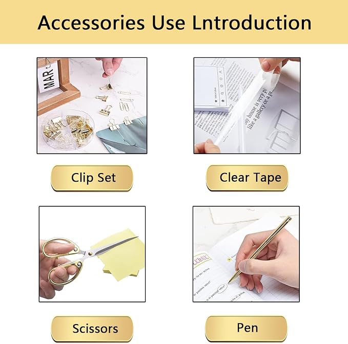 suniya Office Supplies Gold Desk Accessories Set Office Supplies Kit with Stapler, Tape Dispenser, Scissors, Staple Remover, Ballpoint Pen, Clear Tape & Staples – Best Gift for Business or Boss
