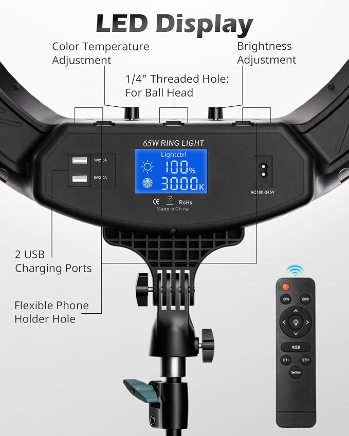 UBeesize 22'' Ring Light with 72'' Stand, 60W Large Ring Light with Phone Holder, Dimmable LED Light for Makeup Barber Stylist Tattoo YouTube TikTok Photography