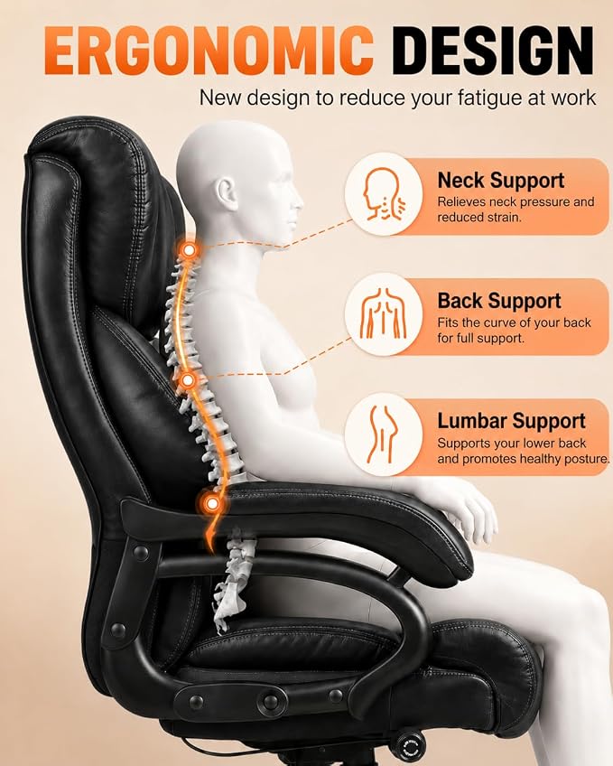 800lbs Executive Chairs, Executive Desk Chairs with Adjustable Lumbar Support, Office Chair for Heavy People, Heavy Duty Office Chair with Quiet Rubber Wheel and Extra Wide seat