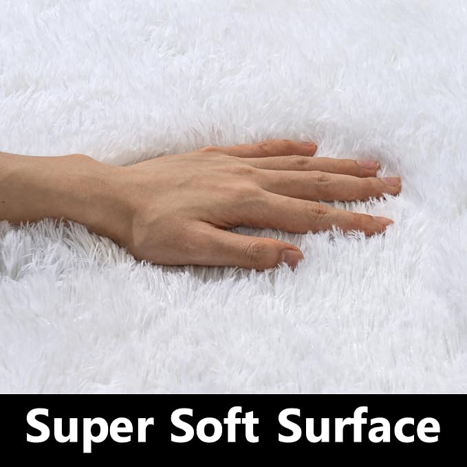 Awaytail Fluffy 6x9 Rug - Nursery Rugs for Bedroom - Height Pile 1.4" Plush Rug - Fuzzy Throw Rugs Carpet for Bedroom - White
